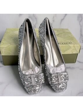j. renee charlotte glitter dress pumps J.Renee | Shoes | J Charolette 9m Silver Rhinestone Low Heel Shoes Criss-Cross Back